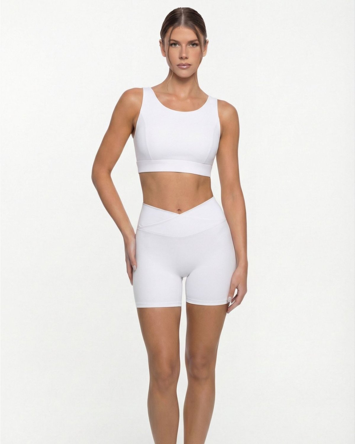 Women's Cut-and-Sew Yoga Set NS26 in White