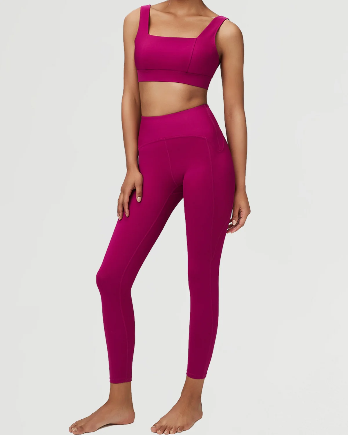 Women's Cut-and-Sew Yoga Set NS260 in Fuchsia