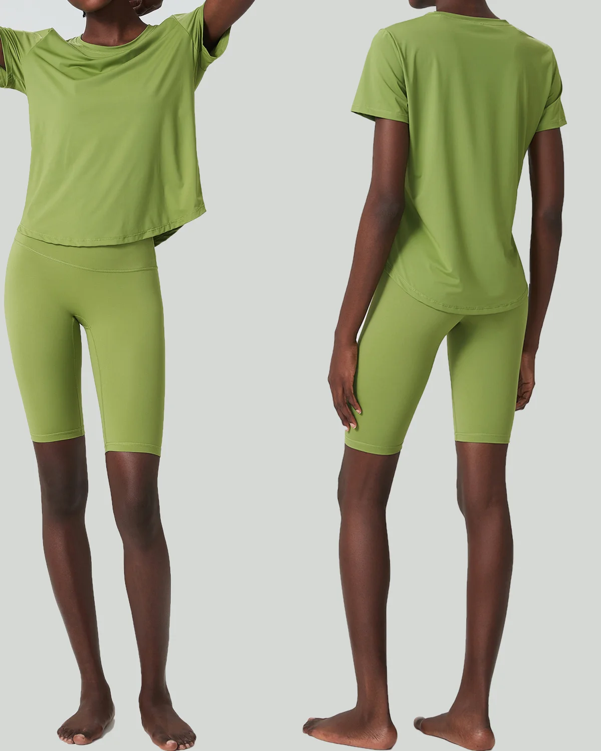 Women's Cut-and-Sew Yoga Set NS266 in Green