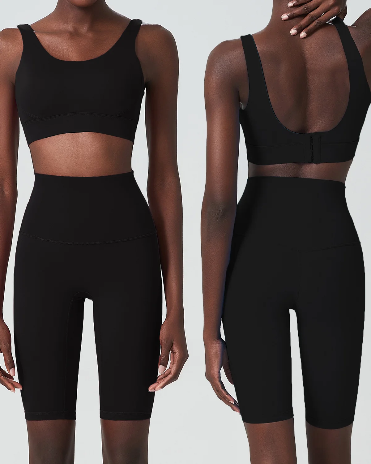 Women's Cut-and-Sew Yoga Set NS267 in Black