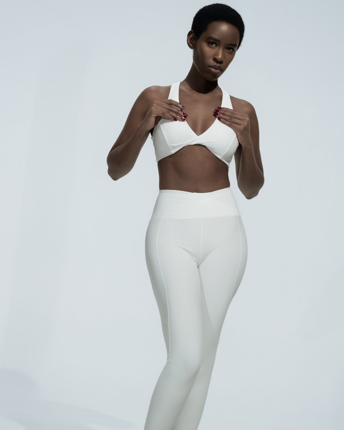 Women's Cut-and-Sew Yoga Set NS27 in White