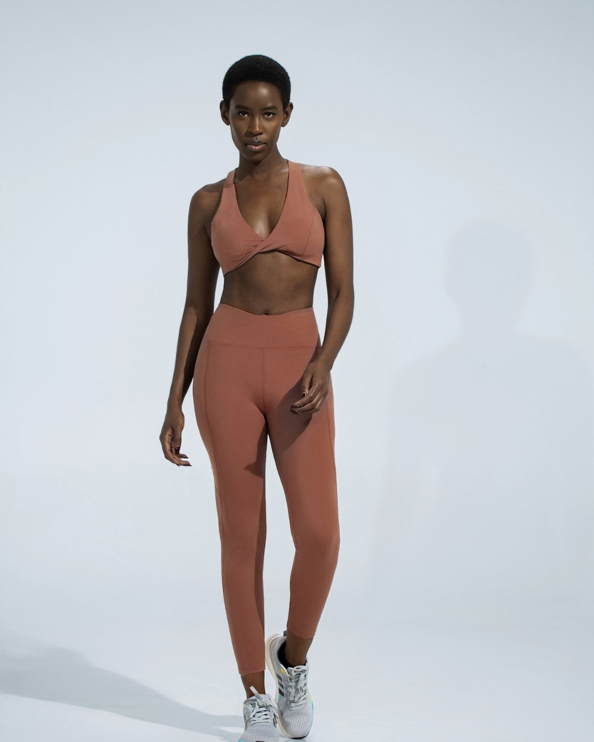 Women's Cut-and-Sew Yoga Set NS27 in Terracotta