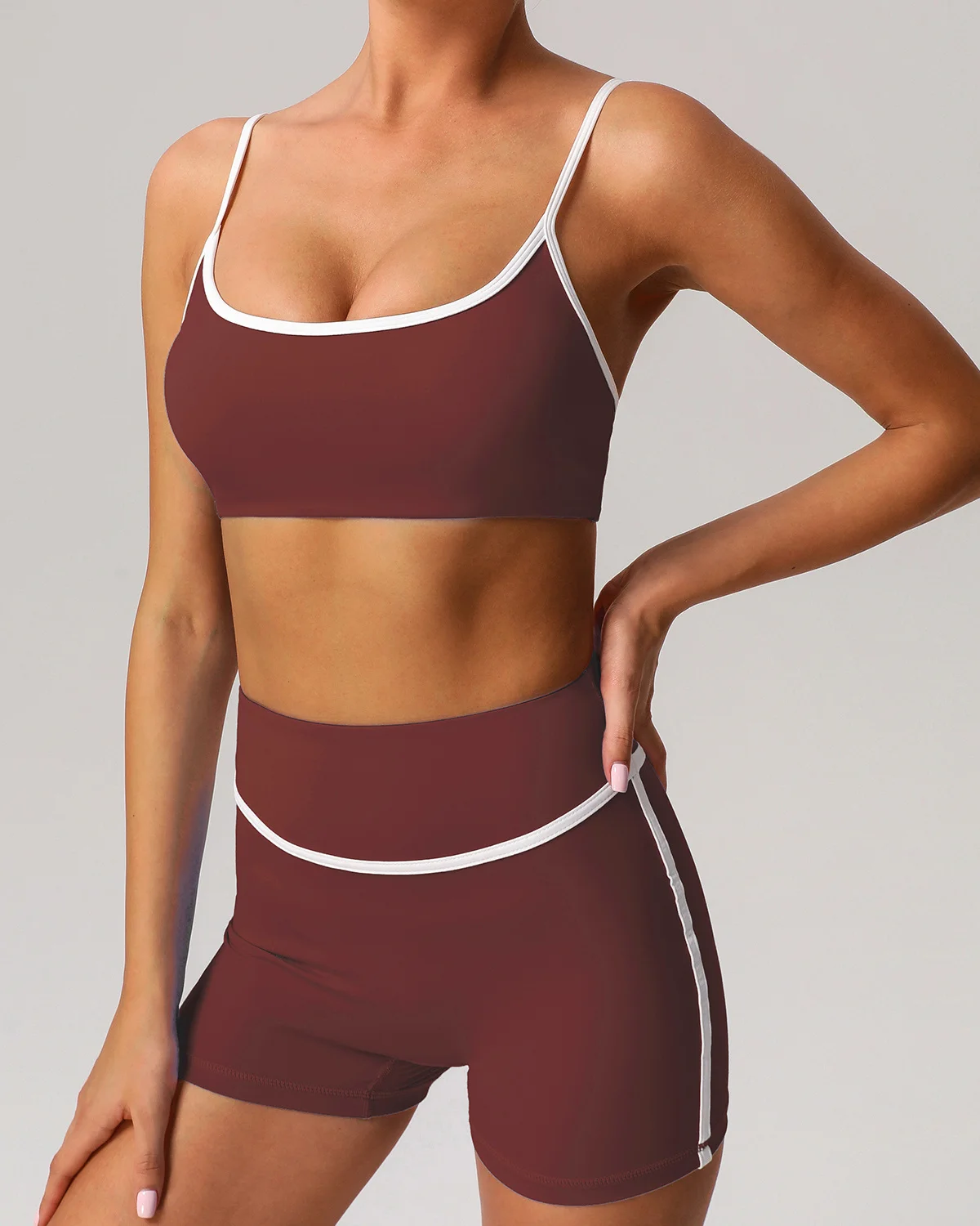 Women's Cut-and-Sew Yoga Set NS278 in Vintage Garnet Brown