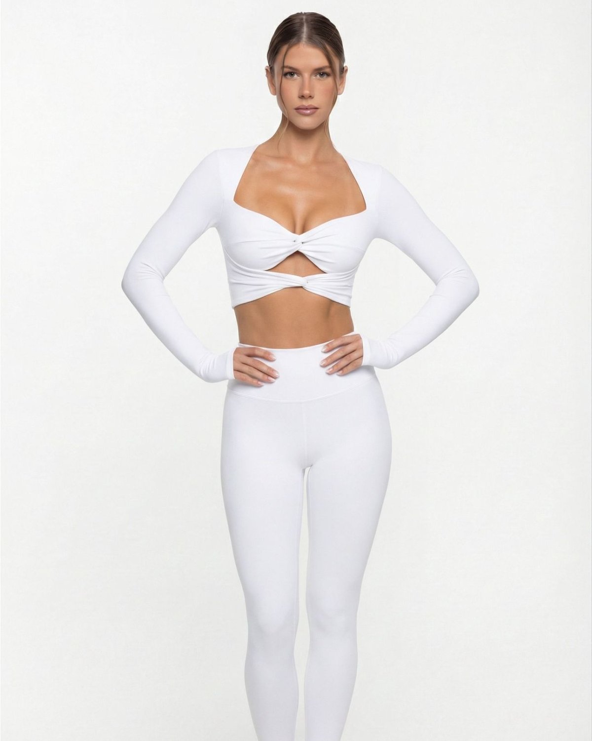 Women's Cut-and-Sew Yoga Set NS28 in White