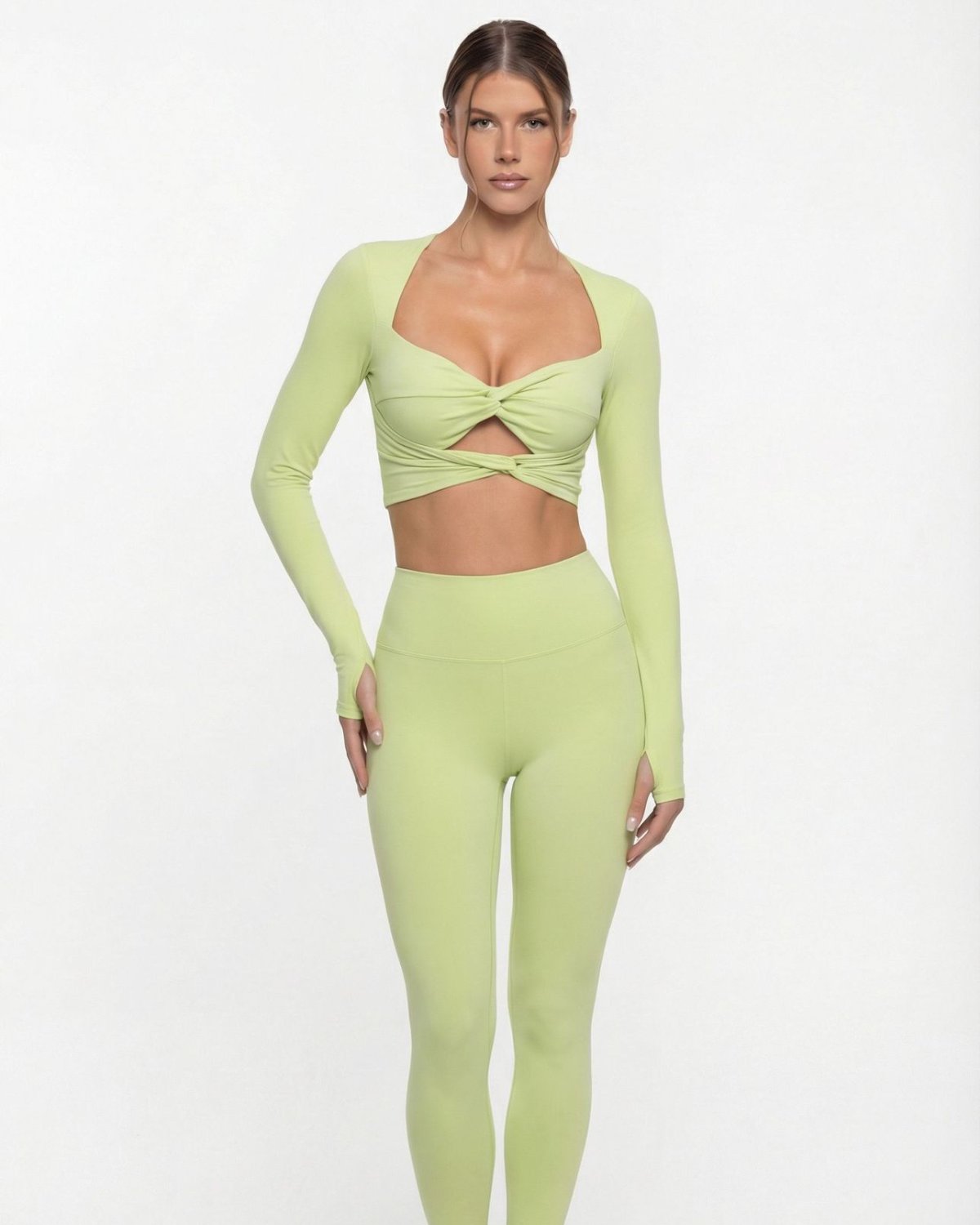 Women's Cut-and-Sew Yoga Set NS28 in Light Pea Green