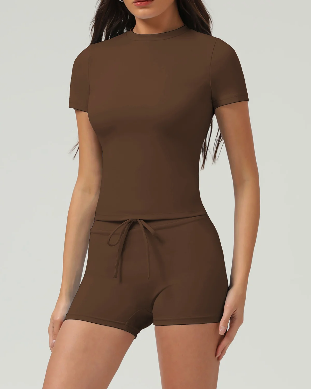 Women's Cut-and-Sew Yoga Set NS280-1 in Brown