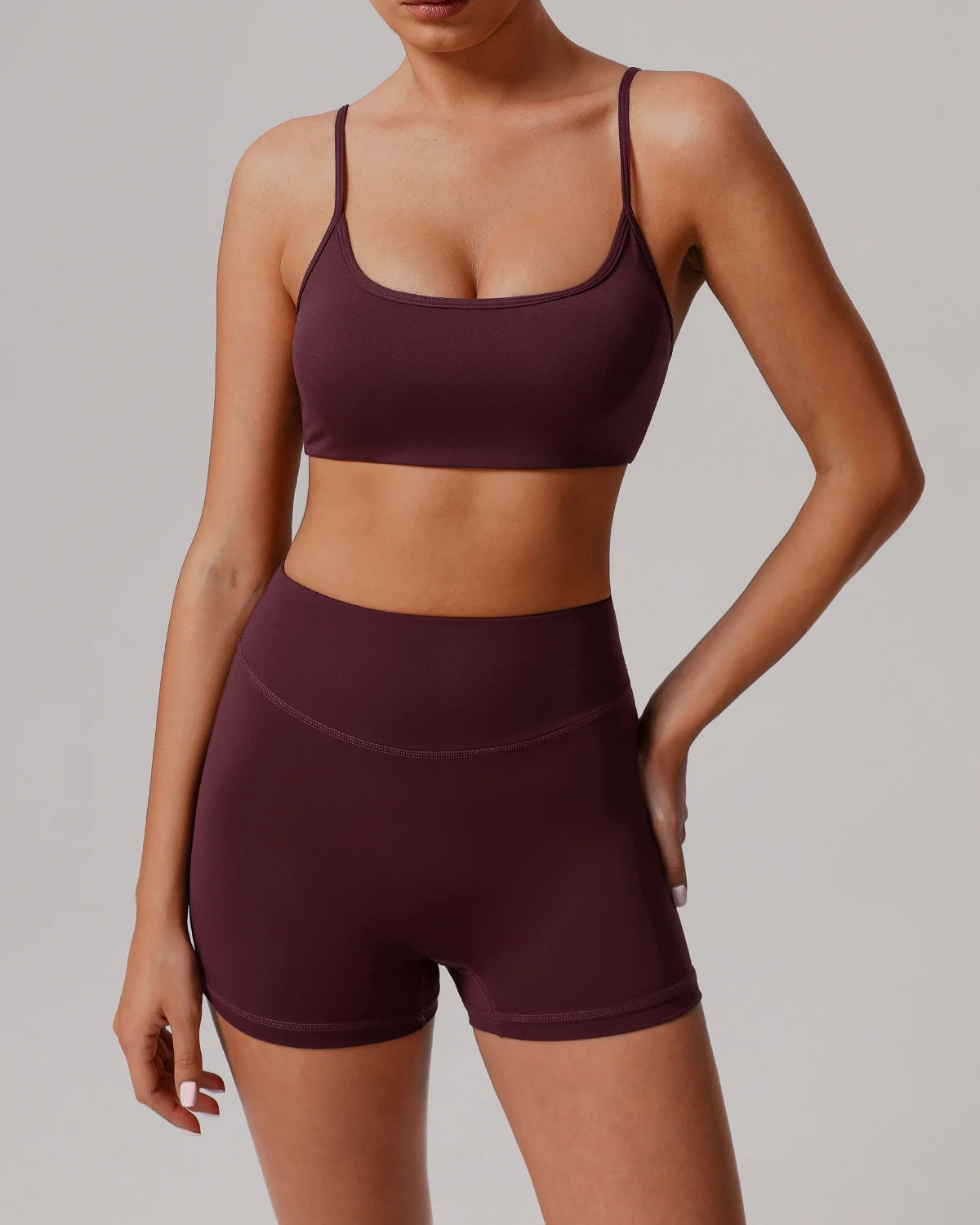 Women's Cut-and-Sew Yoga Set NS282 in Plum