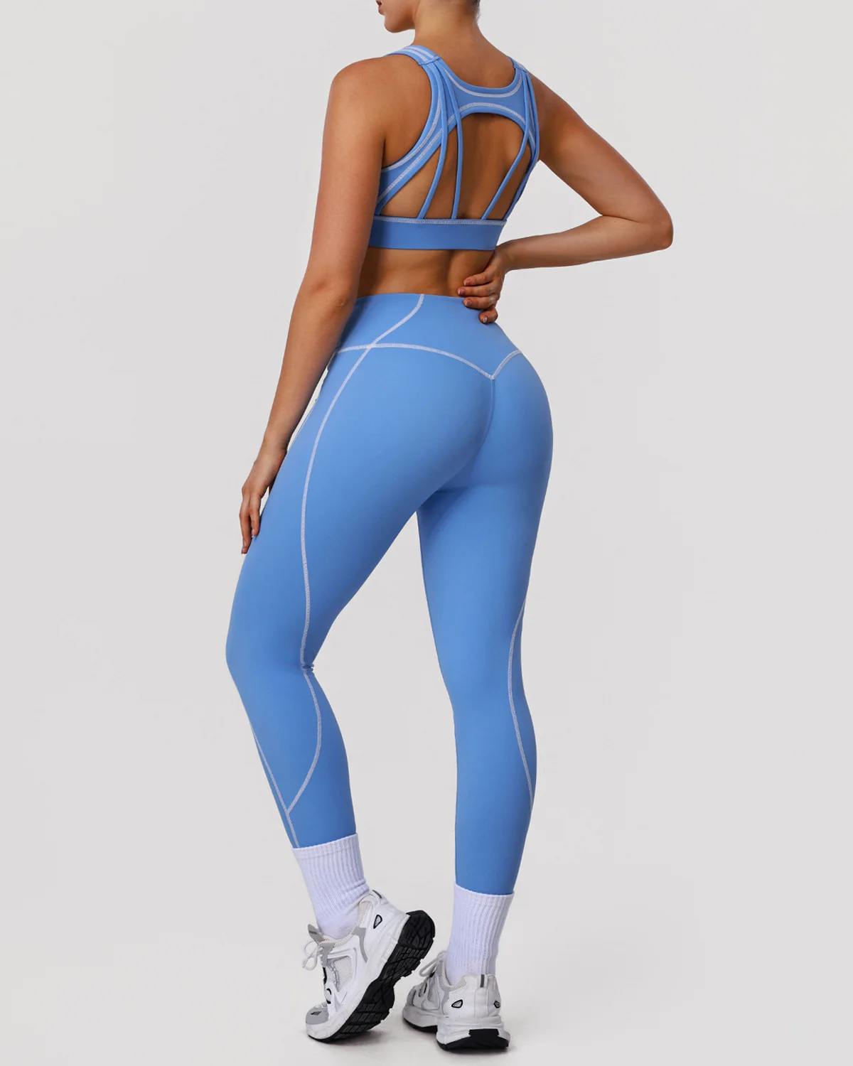 Women's Cut-and-Sew Yoga Set NS284 in Blue