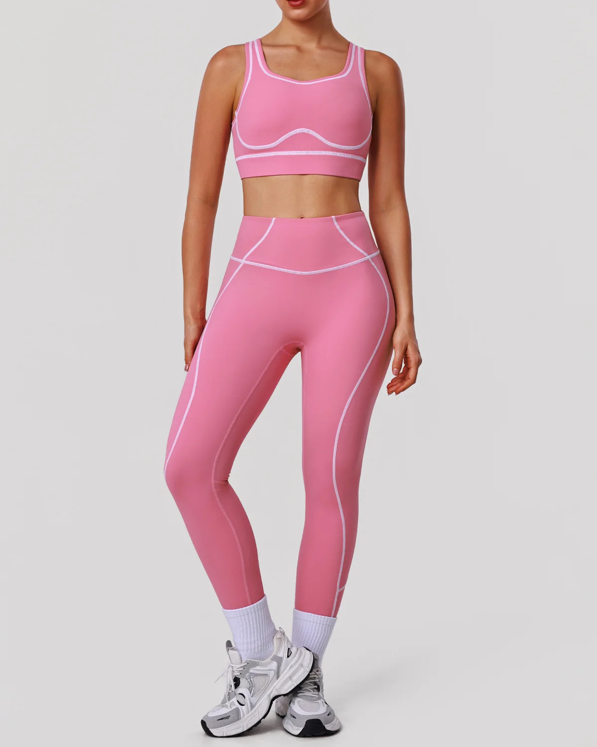 Women's Cut-and-Sew Yoga Set NS284 in Pink