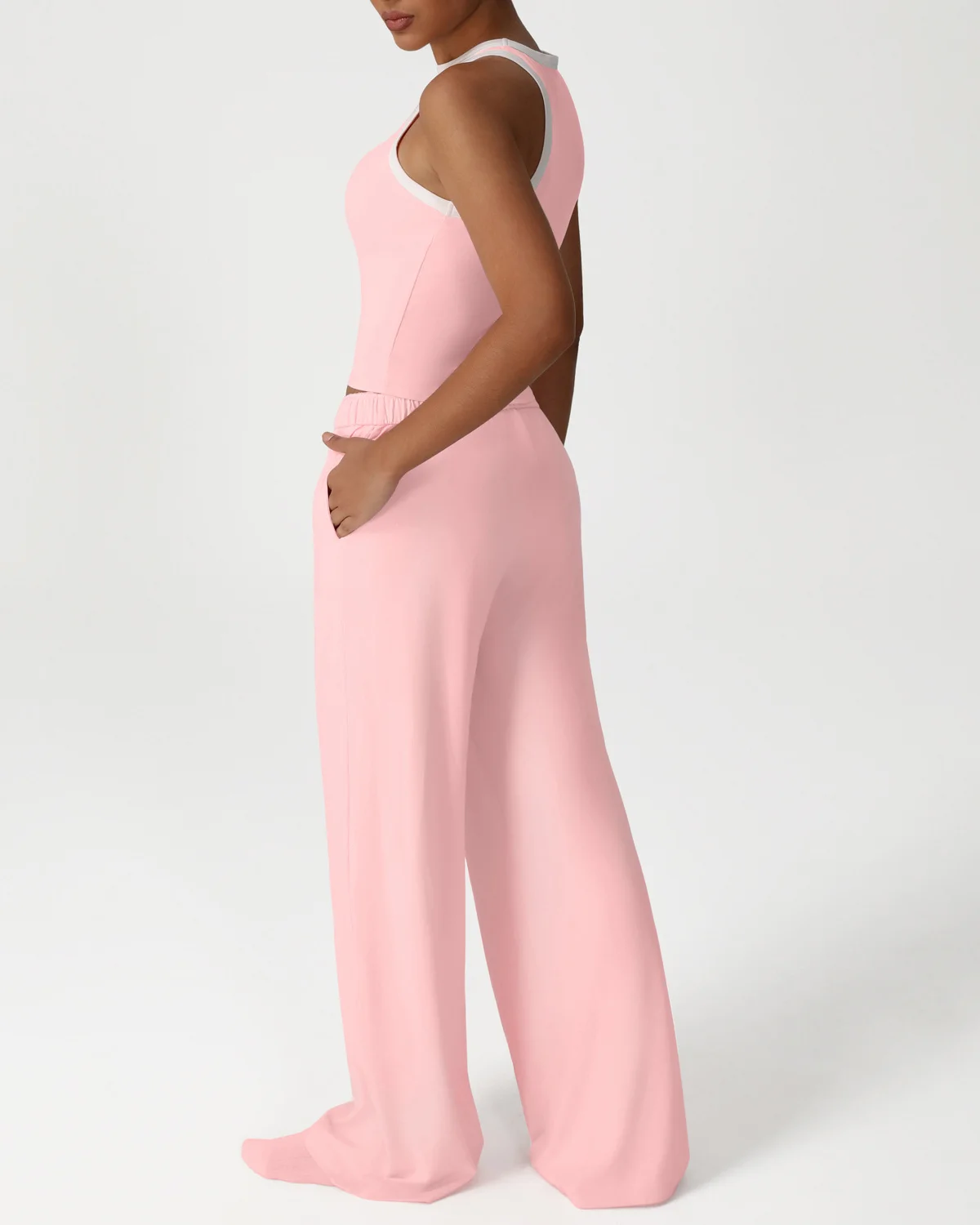 Women's Cut-and-Sew Yoga Set NS285 in Light Pink