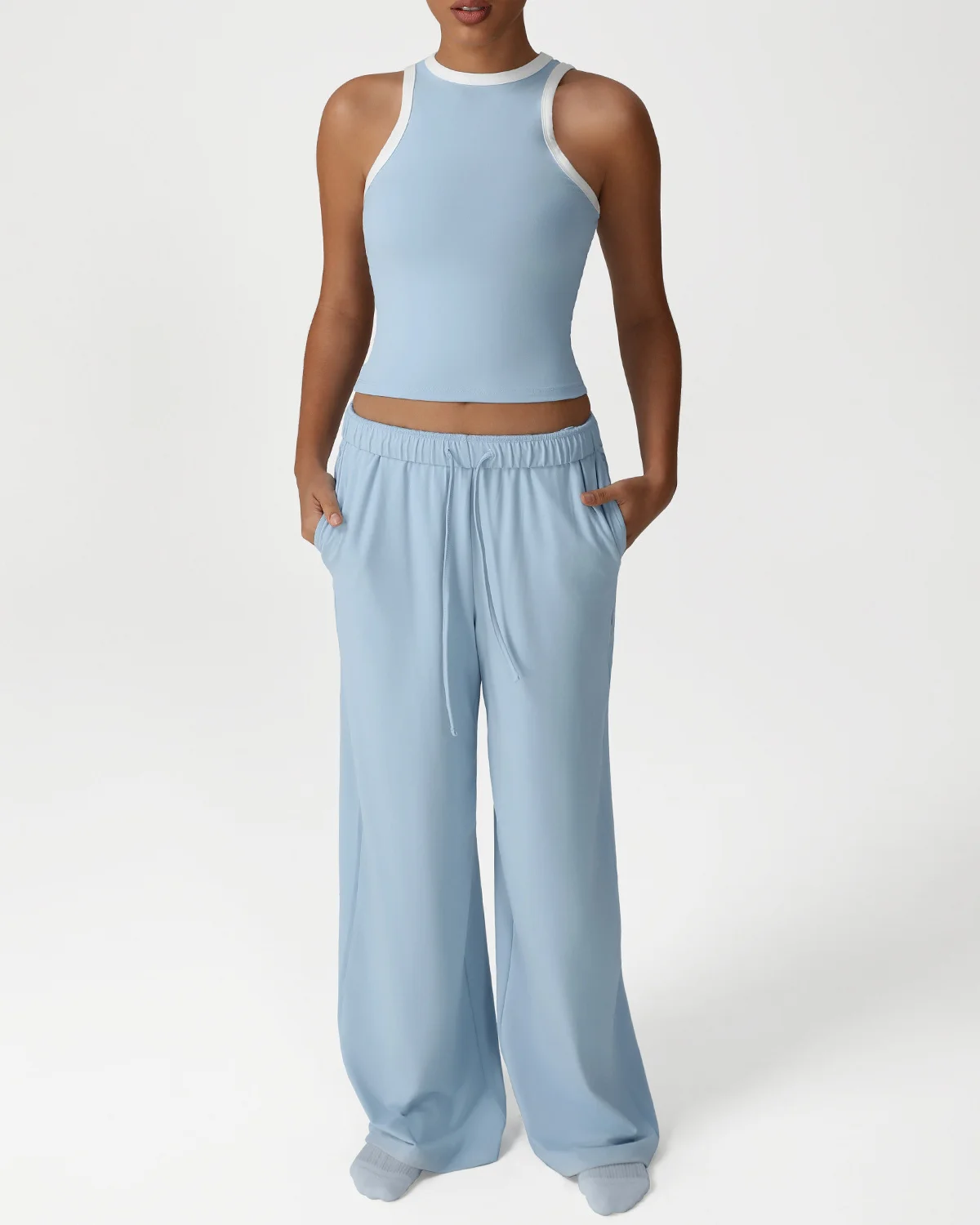 Women's Cut-and-Sew Yoga Set NS285 in Light Blue