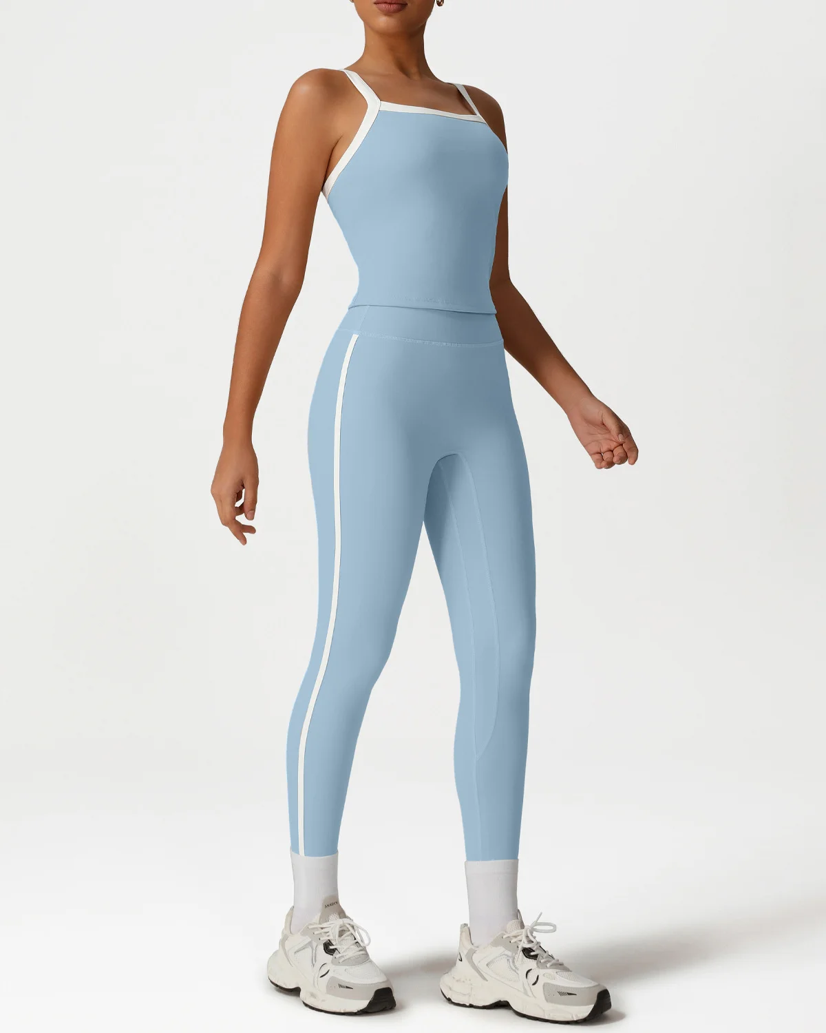Women's Cut-and-Sew Yoga Set NS287 in Blue