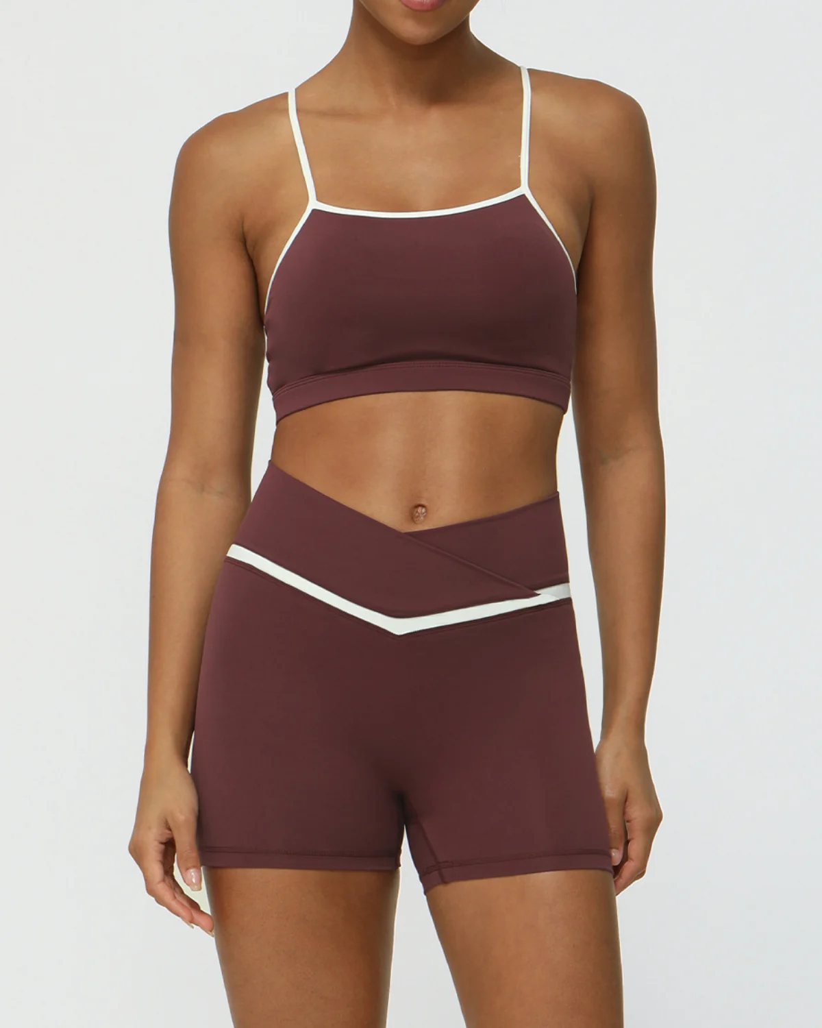 Women's Cut-and-Sew Yoga Set NS292 in Dark Russet Red