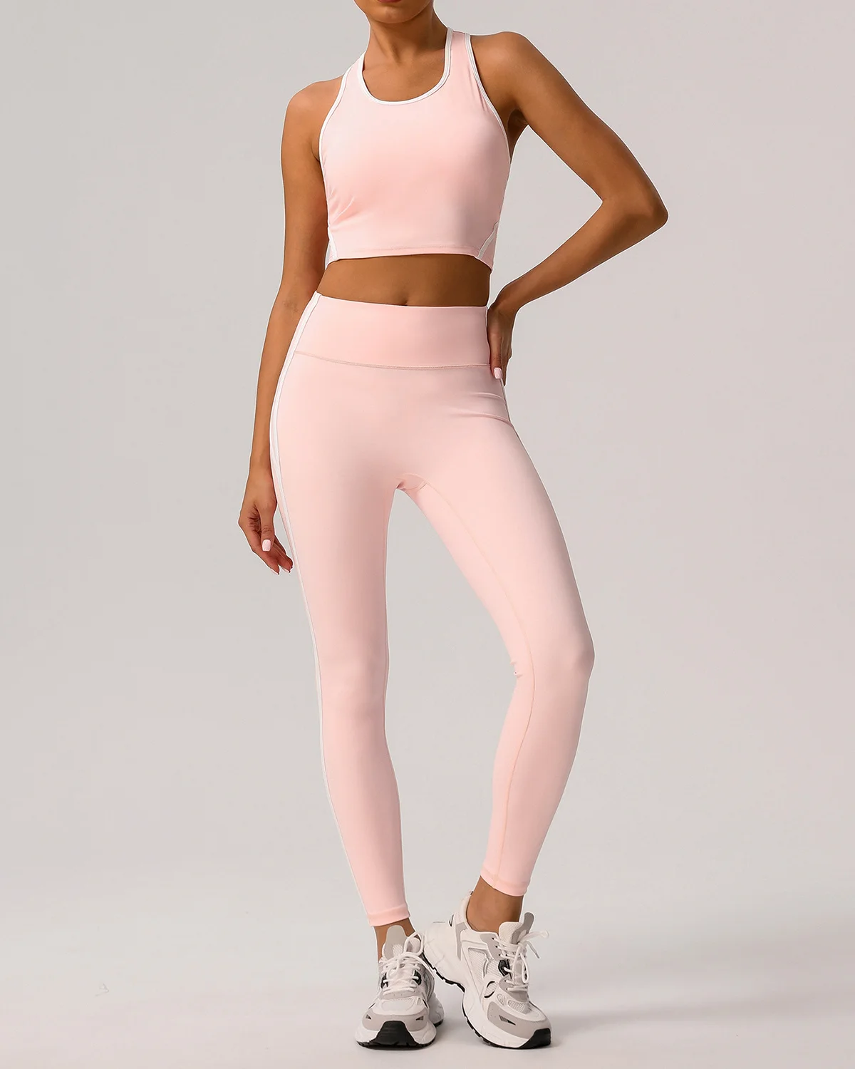 Women's Cut-and-Sew Yoga Set NS294 in Pink