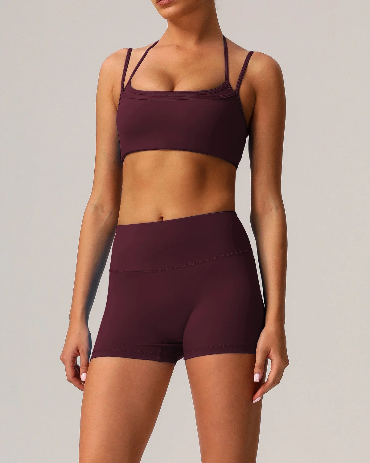 Women's Cut-and-Sew Yoga Set NS298 in Wine