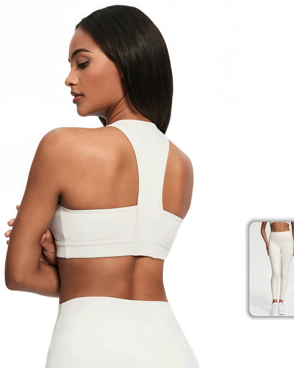 Women's Cut-and-Sew Yoga Set NS33-1 in Cream