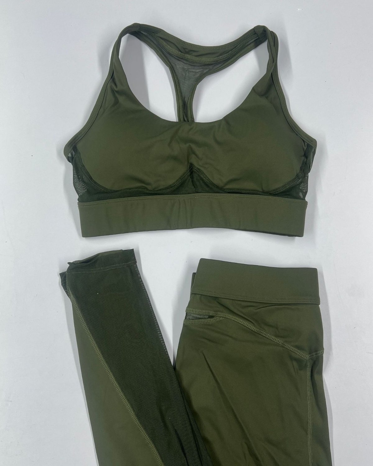 Women's Cut-and-Sew Yoga Set NS34 in Dark Ink Green Brown