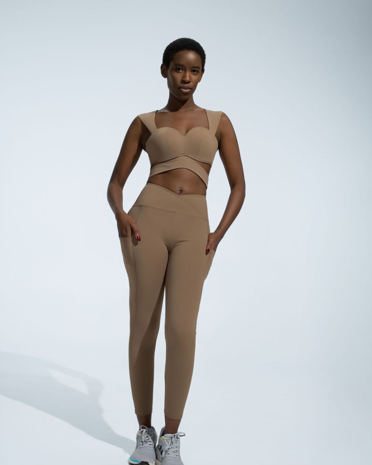 Women's Cut-and-Sew Yoga Set NS36 in Beige