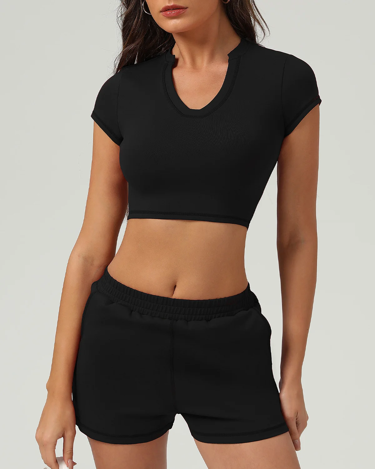 Women's Cut-and-Sew Yoga Set NS393 in Black