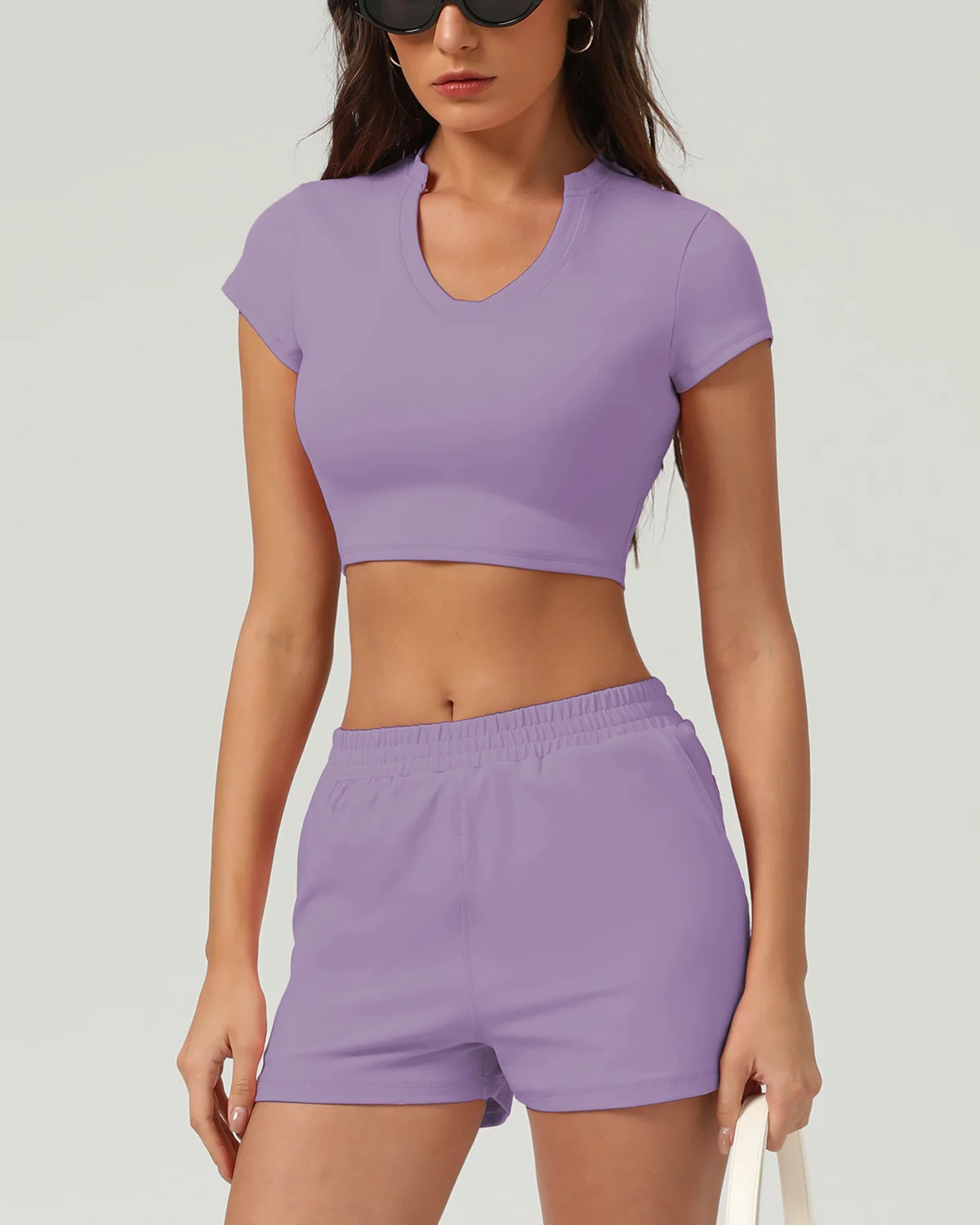 Women's Cut-and-Sew Yoga Set NS393 in Purple