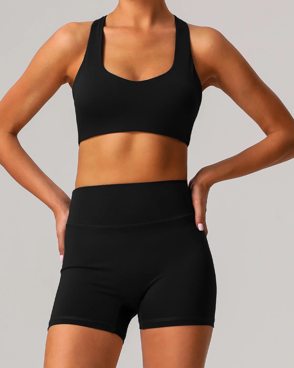 Women's Cut-and-Sew Yoga Set NS395 in Black