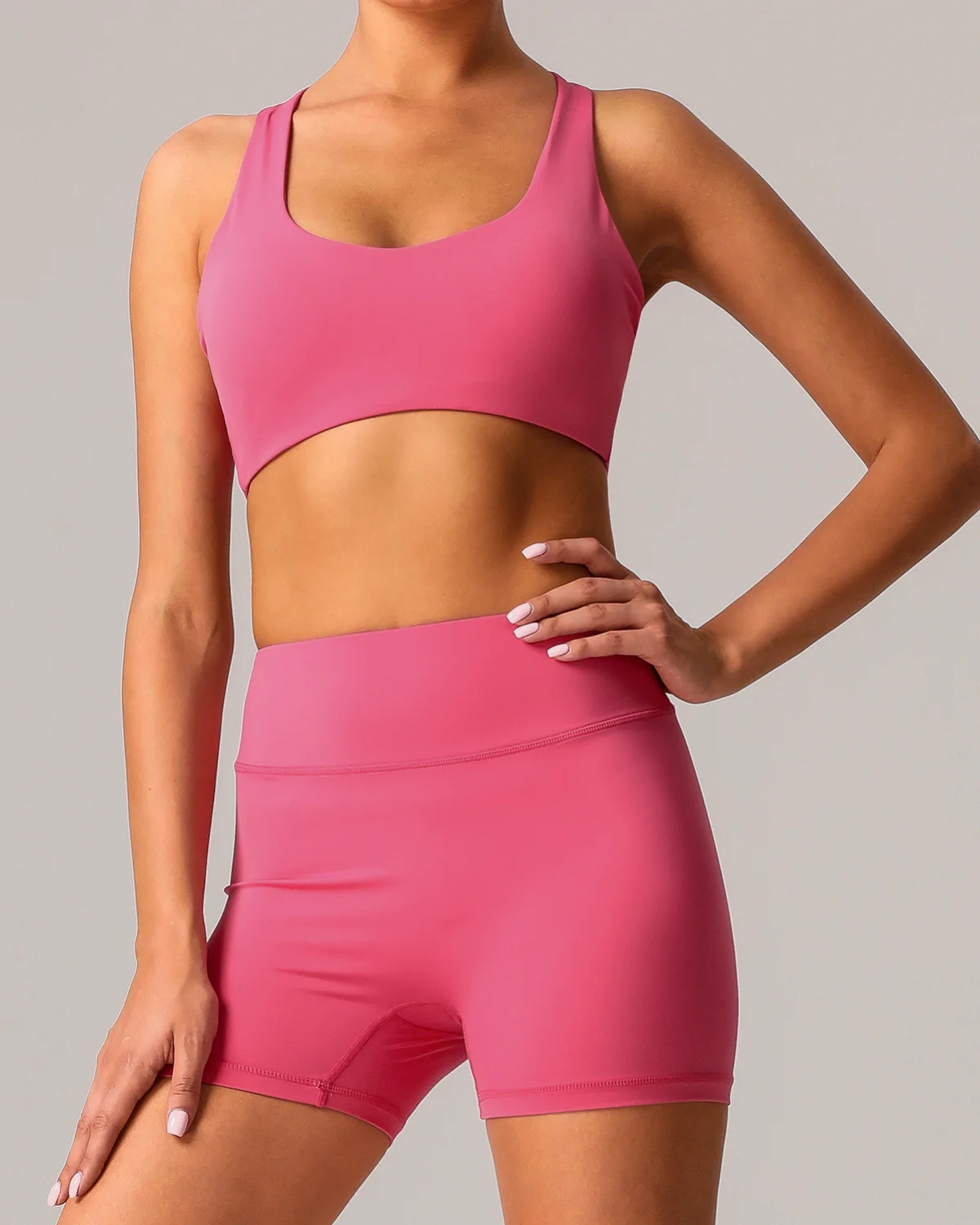 Women's Cut-and-Sew Yoga Set NS395 in Rose