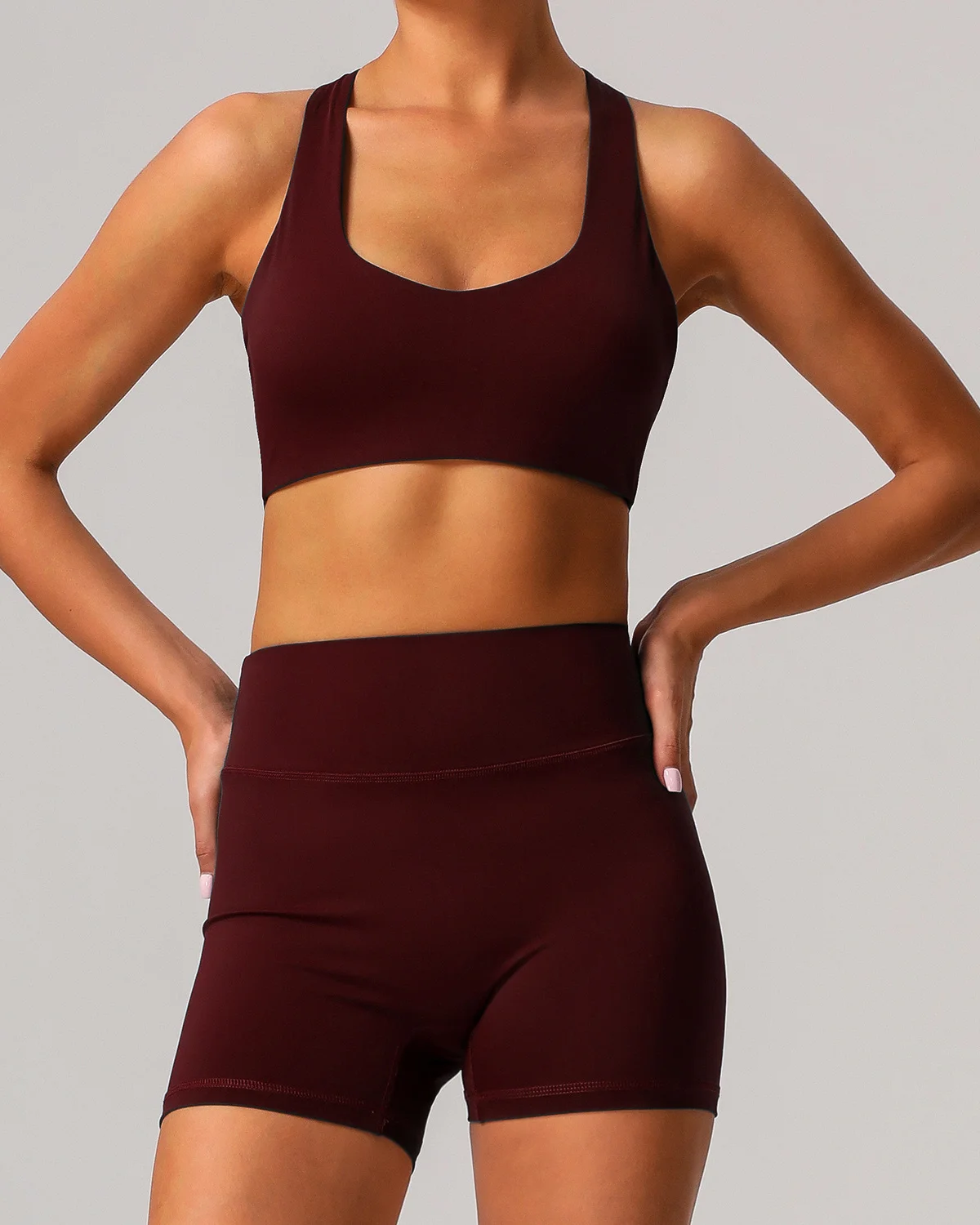 Women's Cut-and-Sew Yoga Set NS395 in Brown