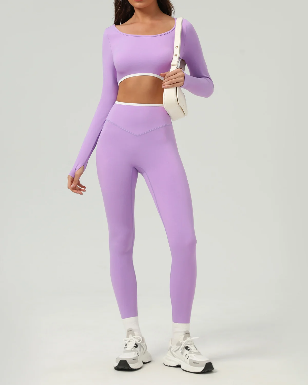 Women's Cut-and-Sew Yoga Set NS397 in Lavender