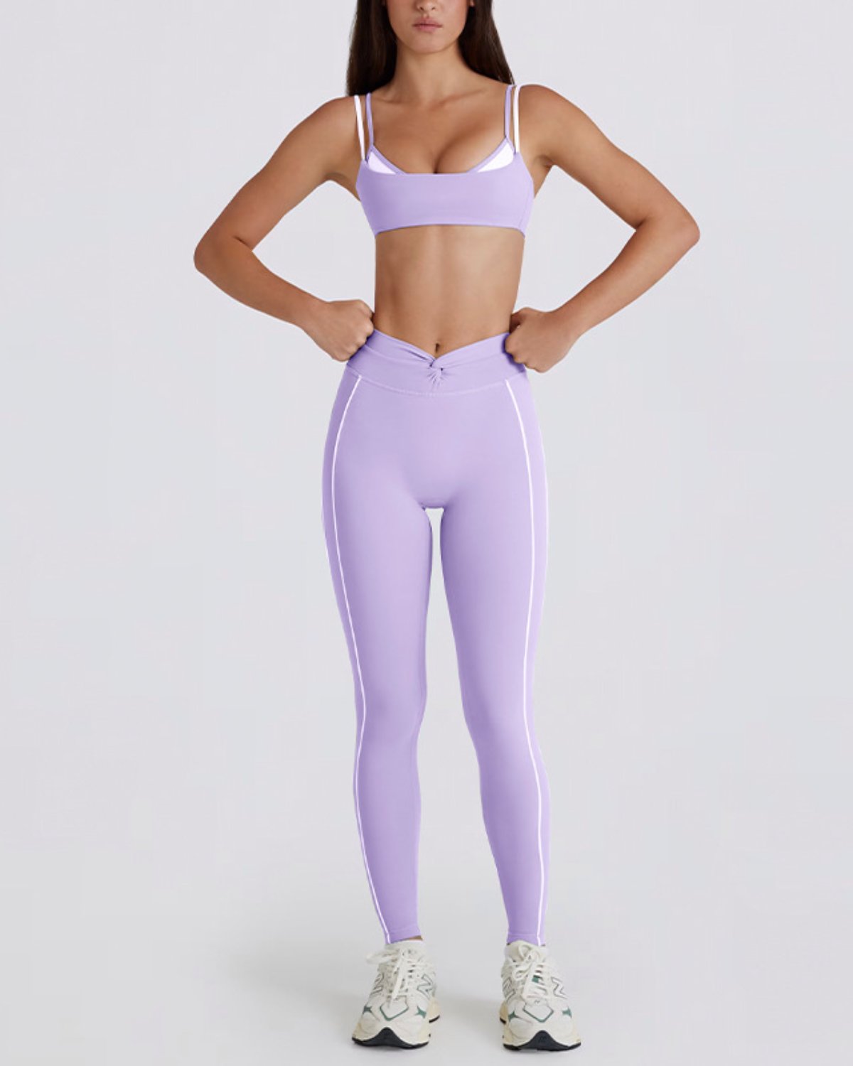 Women's Cut-and-Sew Yoga Set NS40-1 in Light Taro Purple