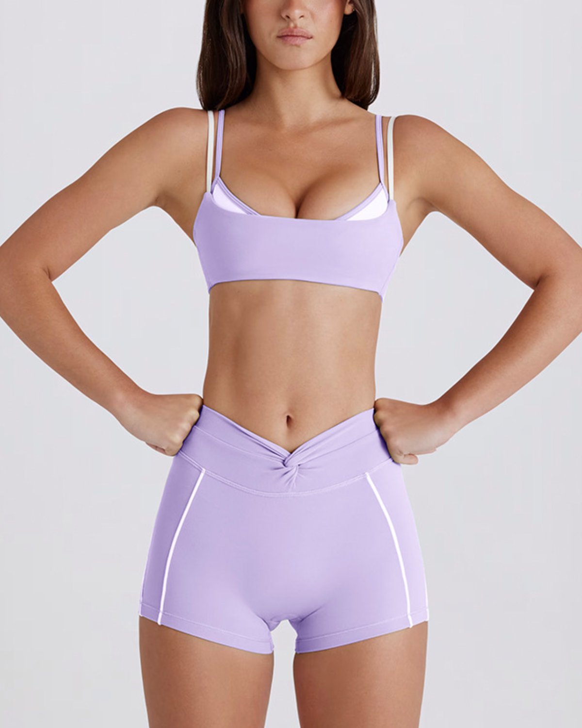 Women's Cut-and-Sew Yoga Set NS40 in Light Taro Purple