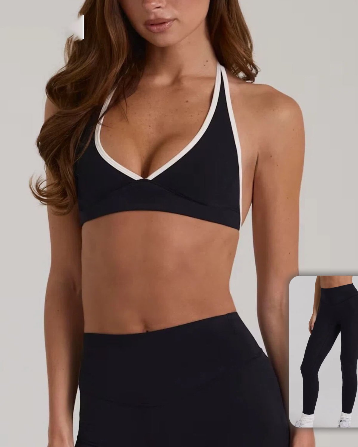 Women's Cut-and-Sew Yoga Set NS42-1 in Black