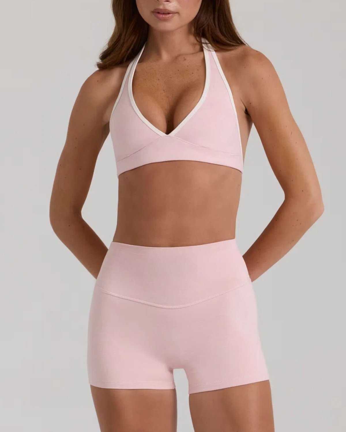 Women's Cut-and-Sew Yoga Set NS42 in Pink