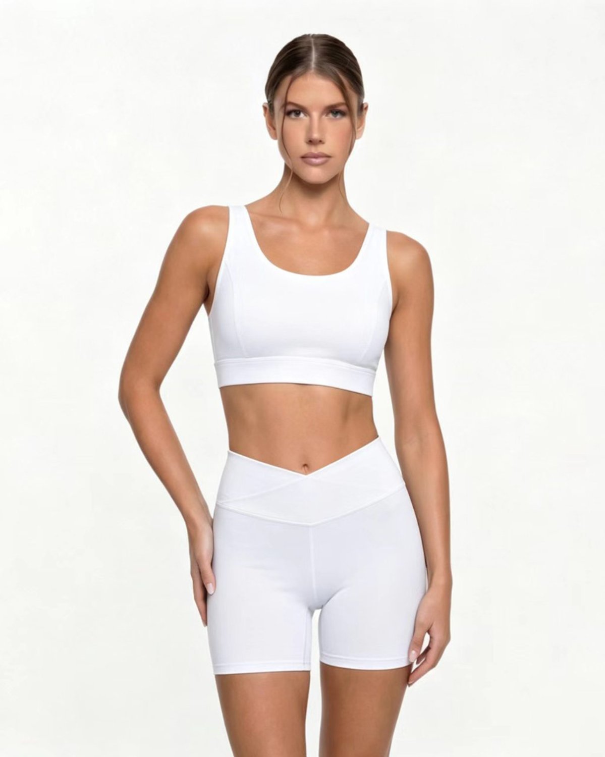 Women's Cut-and-Sew Yoga Set NS43 in White