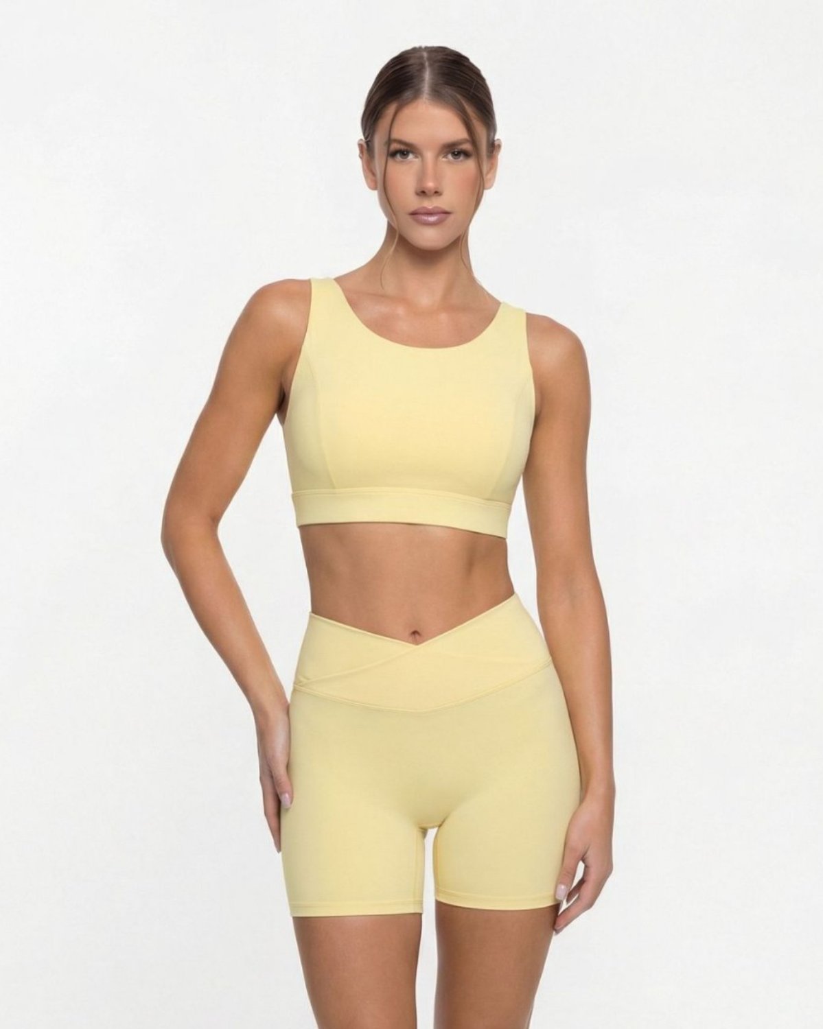 Women's Cut-and-Sew Yoga Set NS43 in Beige