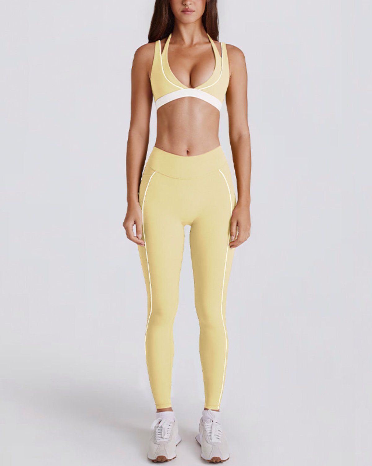 Women's Cut-and-Sew Yoga Set NS46-1 in Yellow