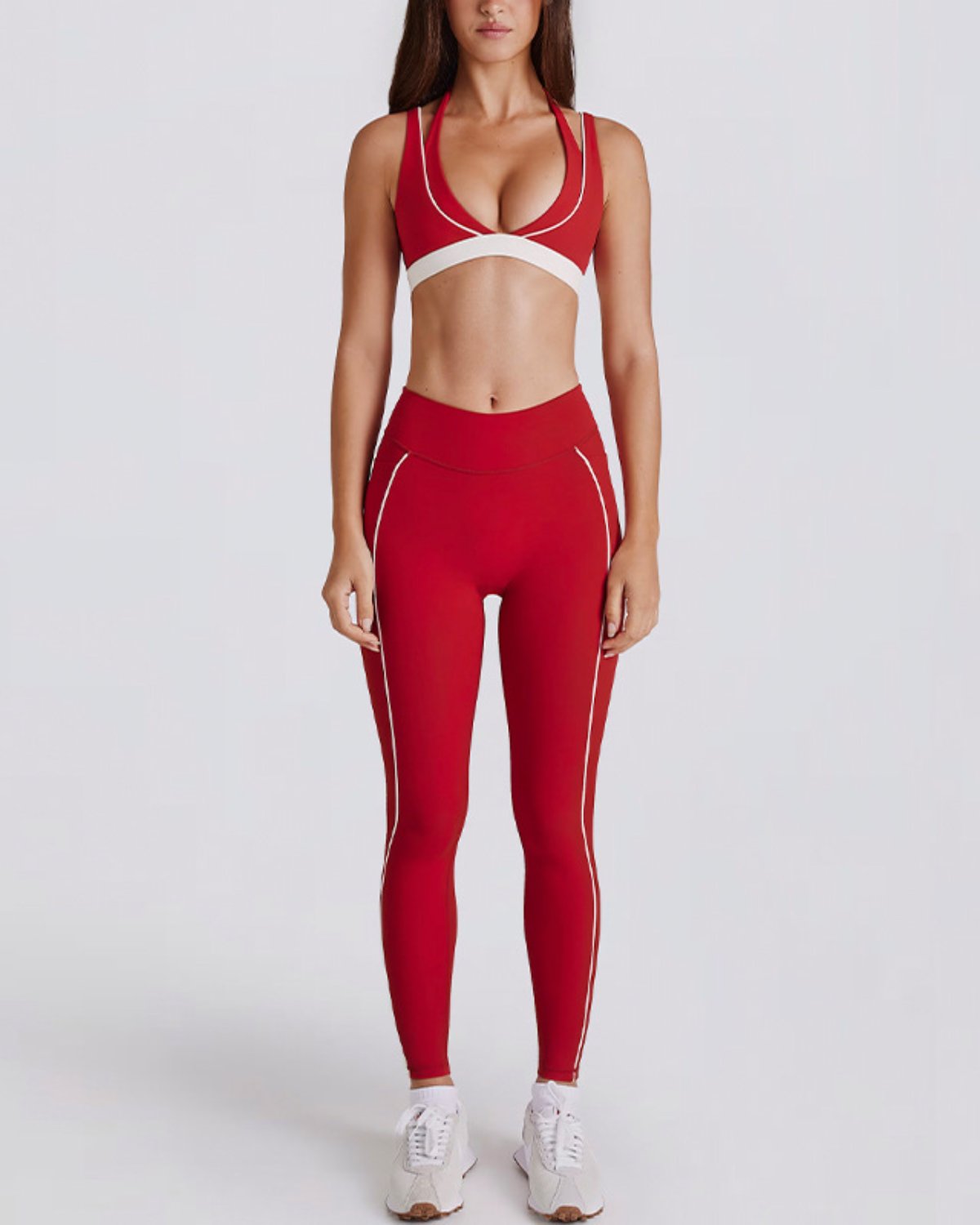 Women's Cut-and-Sew Yoga Set NS46-1 in Red