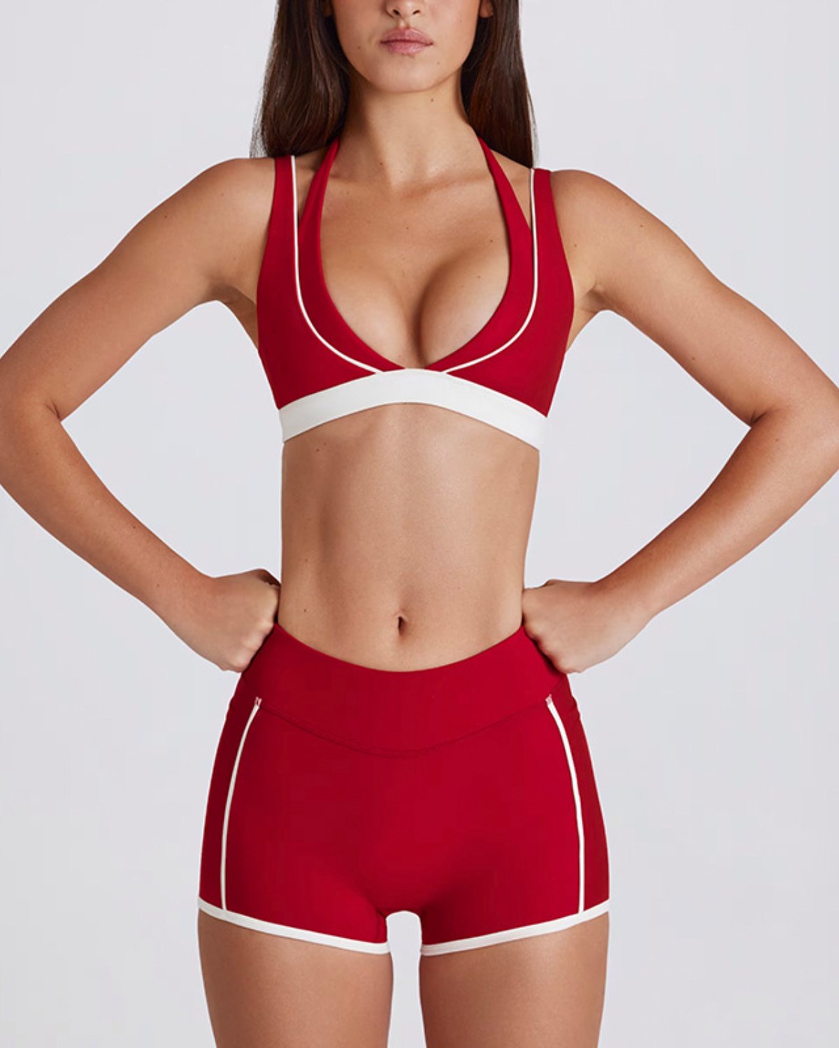 Women's Cut-and-Sew Yoga Set NS46 in Red