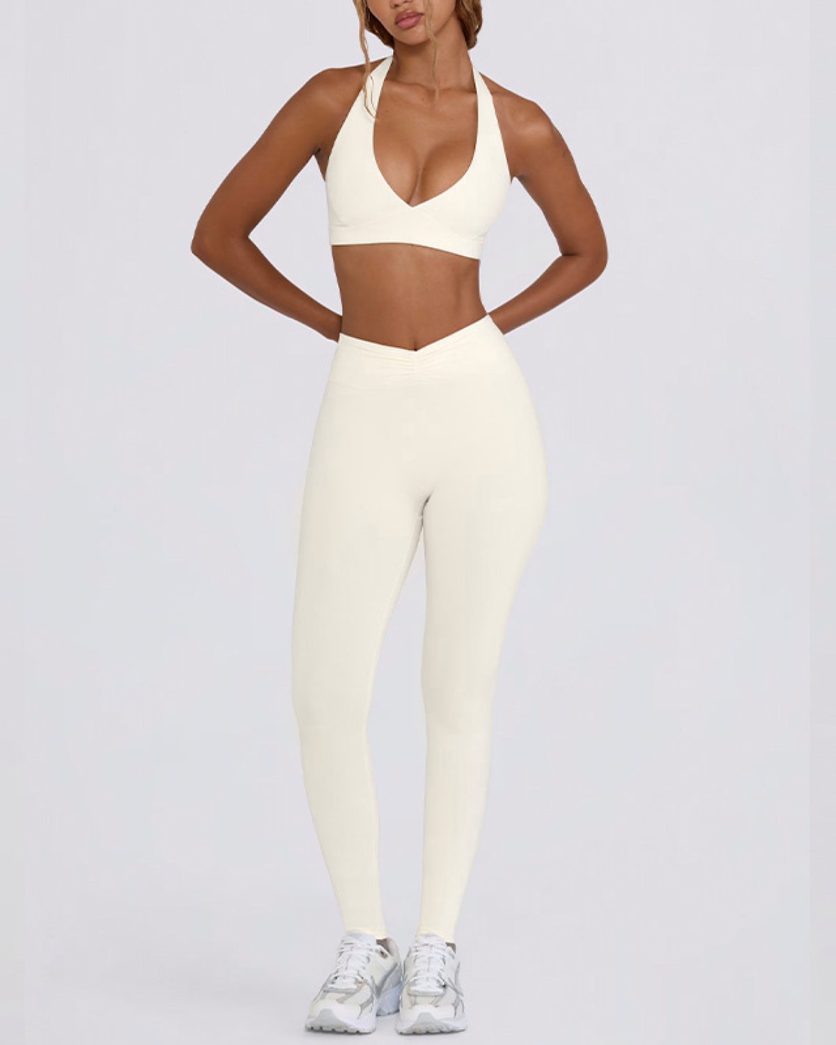 Women's Cut-and-Sew Yoga Set NS47-1 in White
