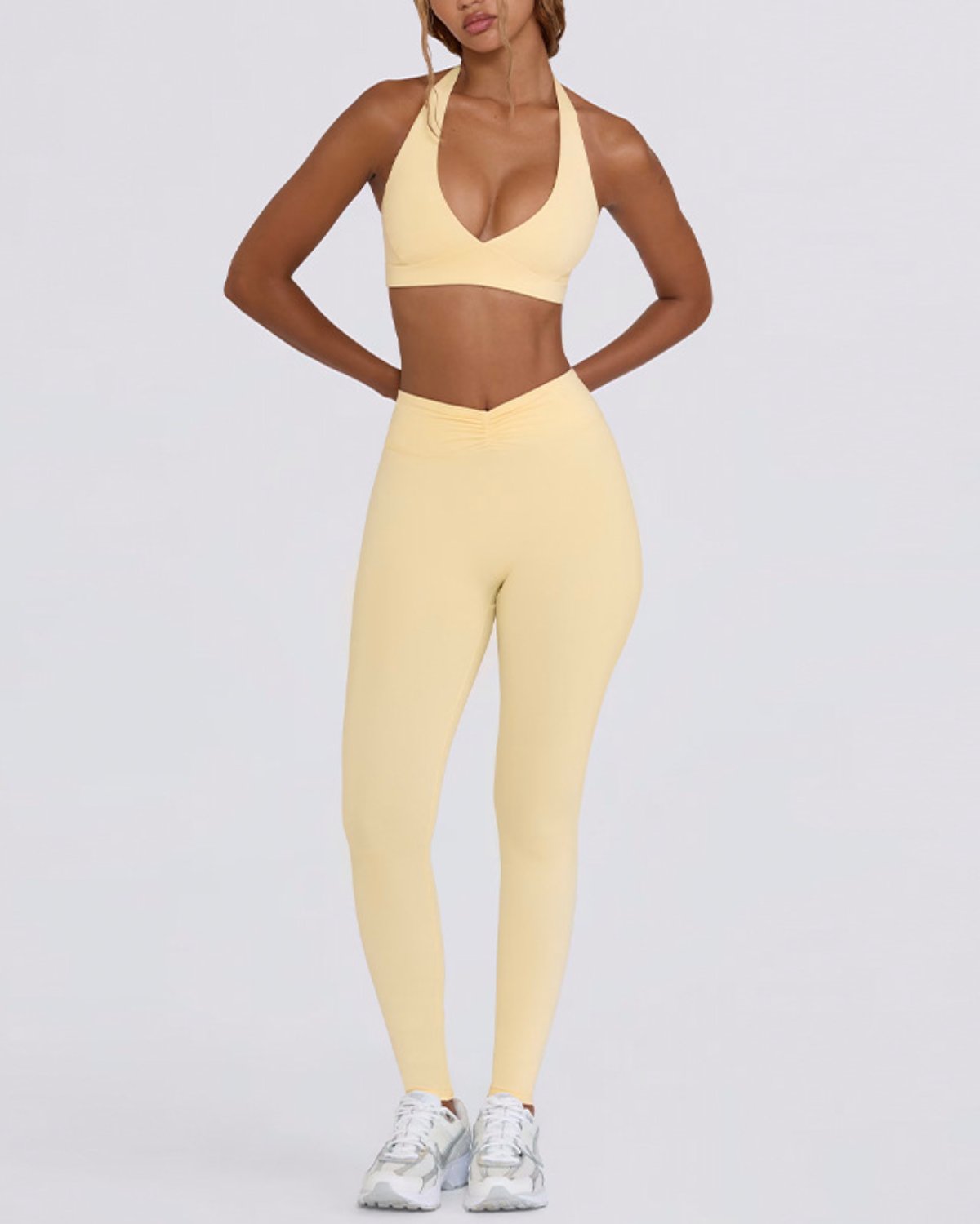 Women's Cut-and-Sew Yoga Set NS47-1 in Light Honey Apricot Yellow