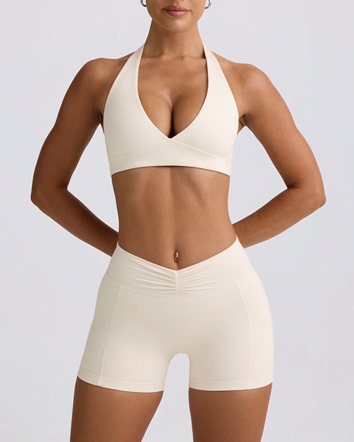 Women's Cut-and-Sew Yoga Set NS47 in White