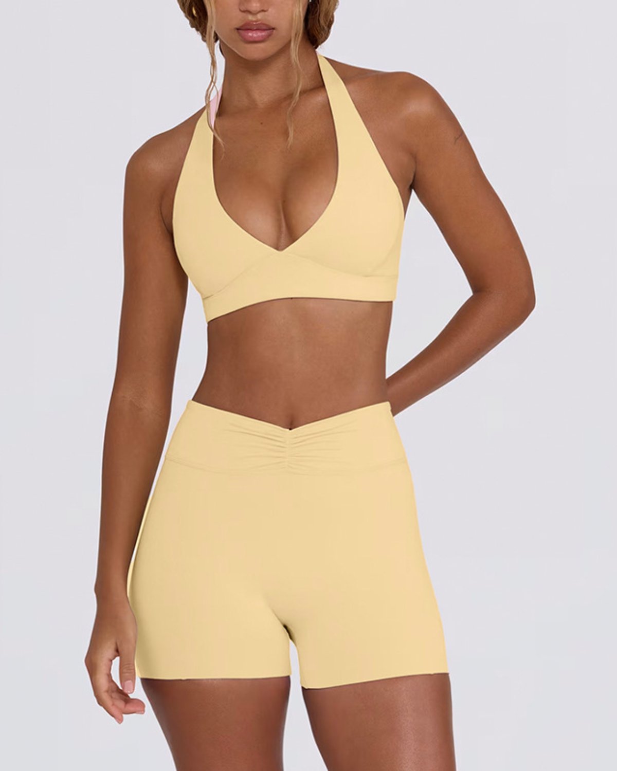 Women's Cut-and-Sew Yoga Set NS47 in Light Honey Apricot Yellow