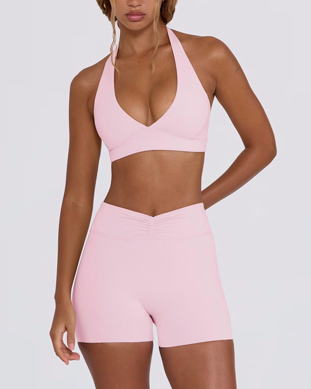 Women's Cut-and-Sew Yoga Set NS47 in Pink