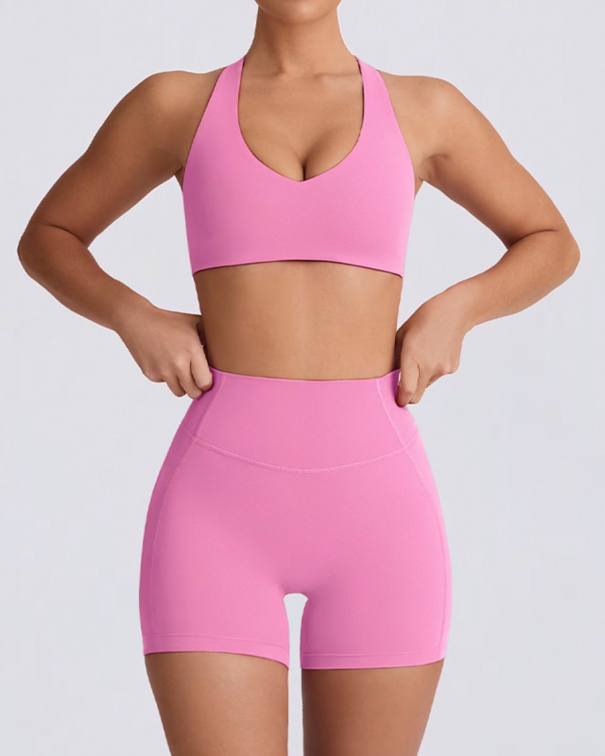 Women's Cut-and-Sew Yoga Set NS49 in Pink