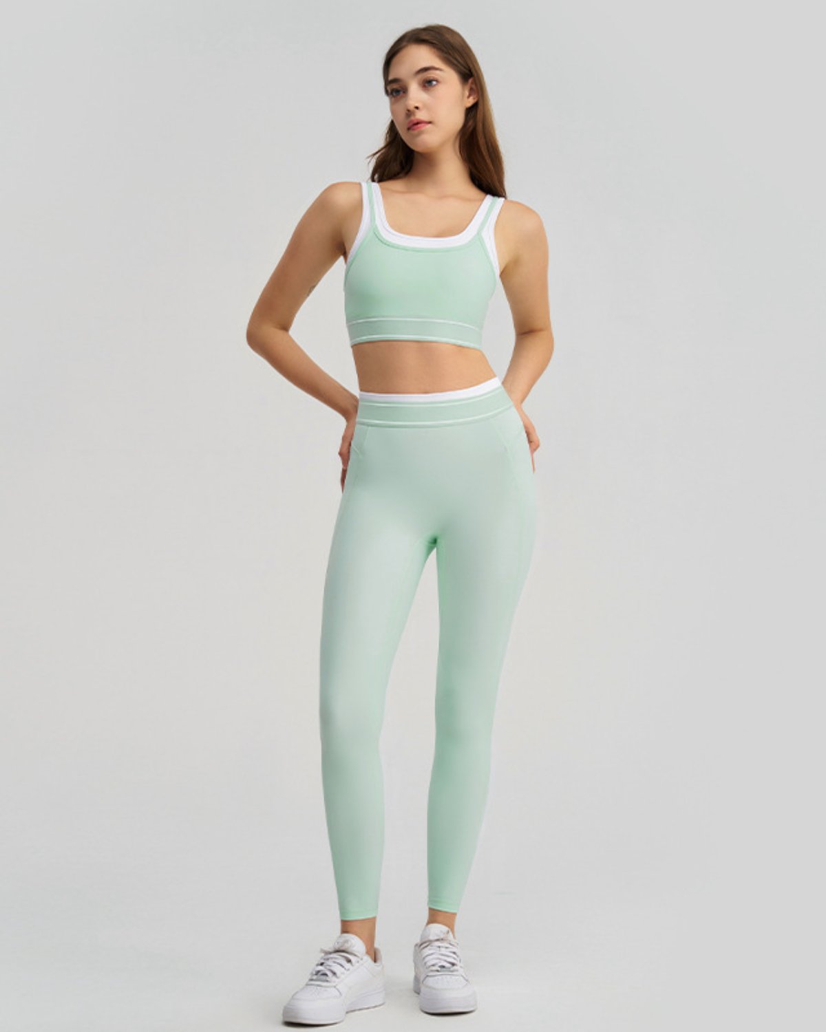 Women's Cut-and-Sew Yoga Set NS51 in Mint Green