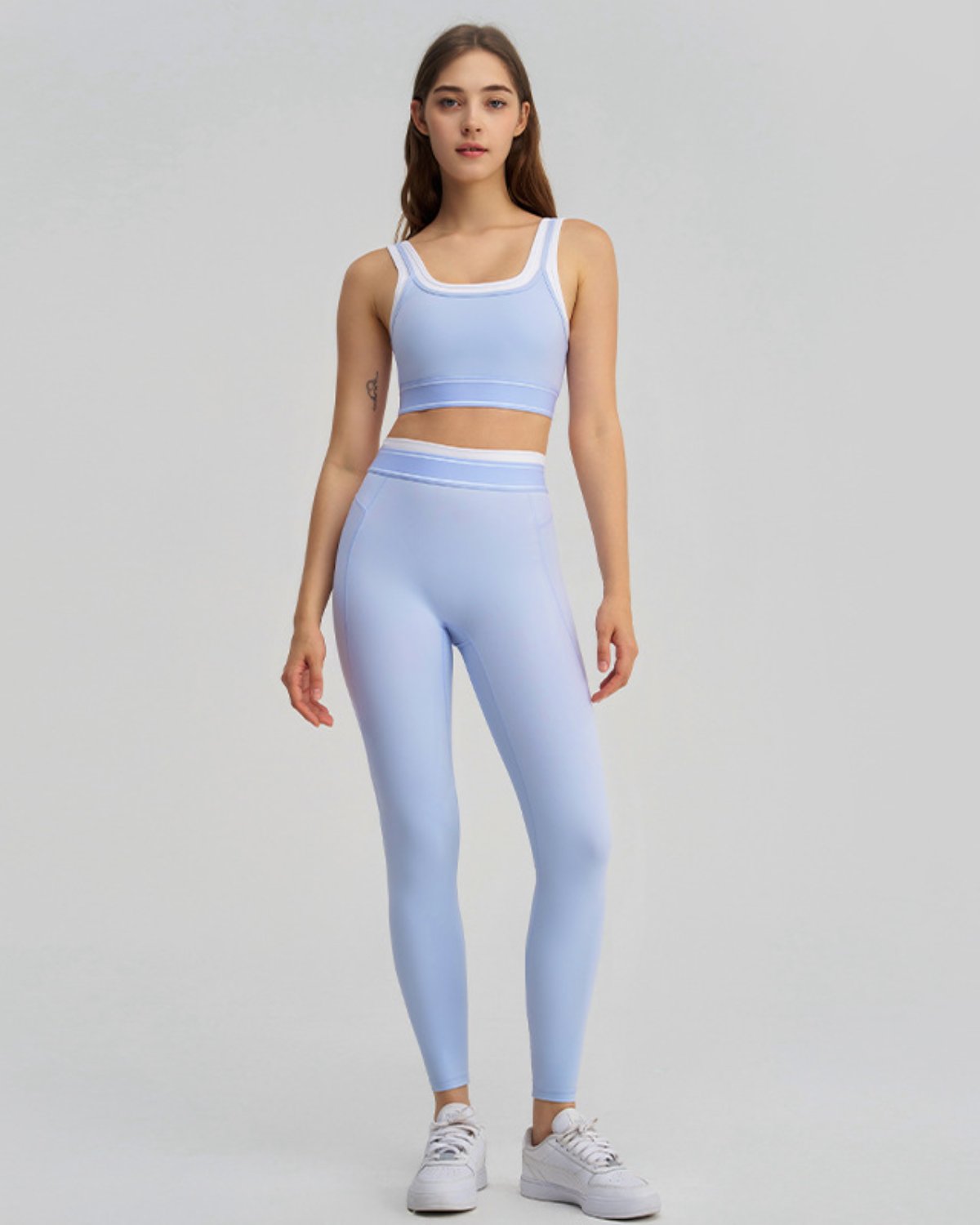 Women's Cut-and-Sew Yoga Set NS51 in Light Mist Blue