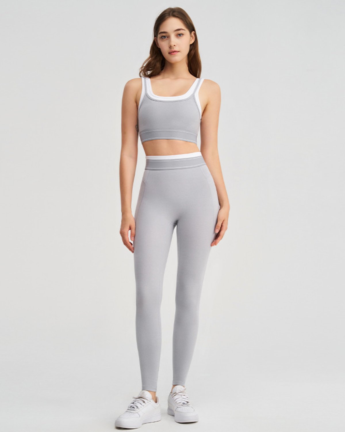Women's Cut-and-Sew Yoga Set NS51 in Light Dull Gray