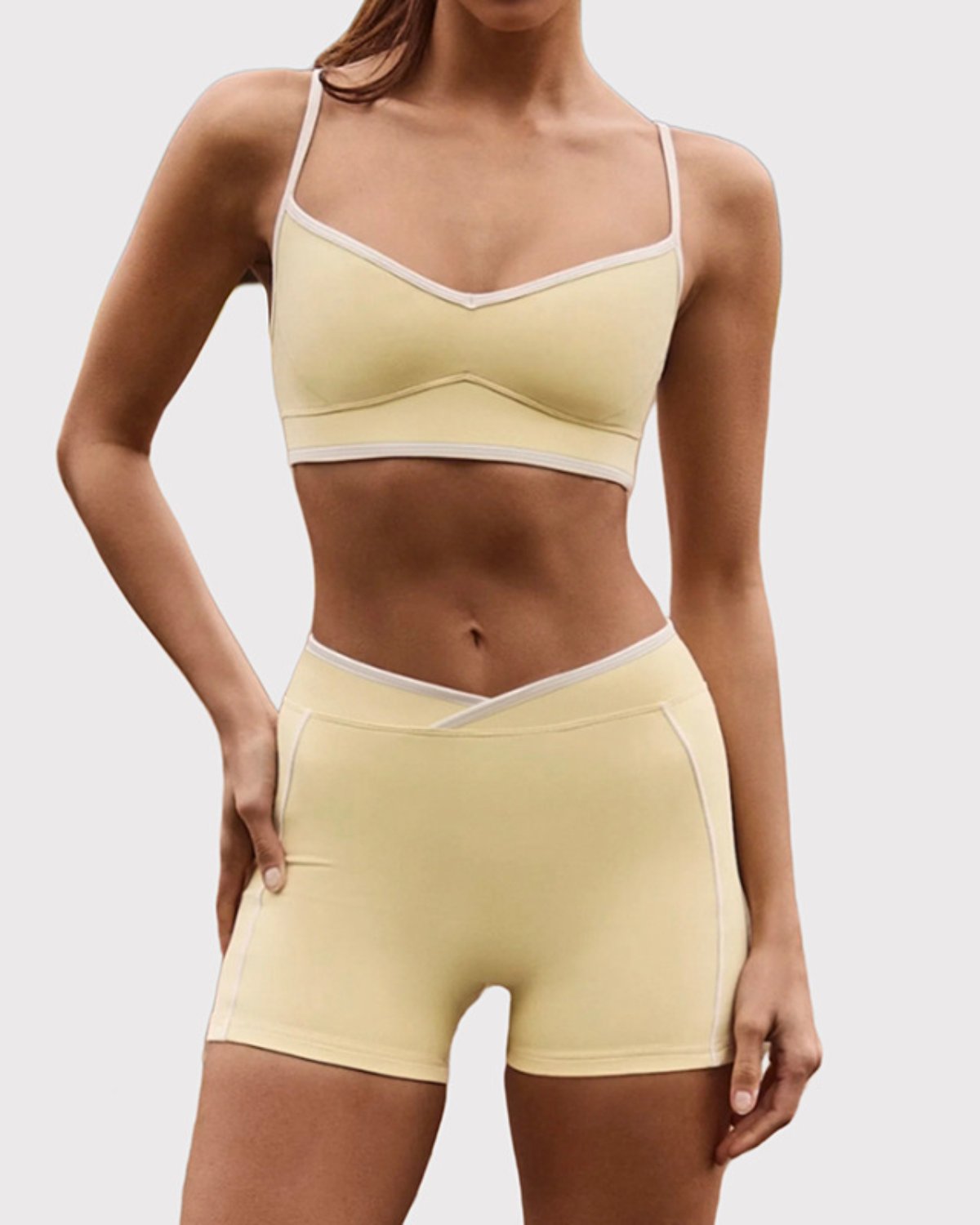 Women's Cut-and-Sew Yoga Set NS52 in Pale Yellow