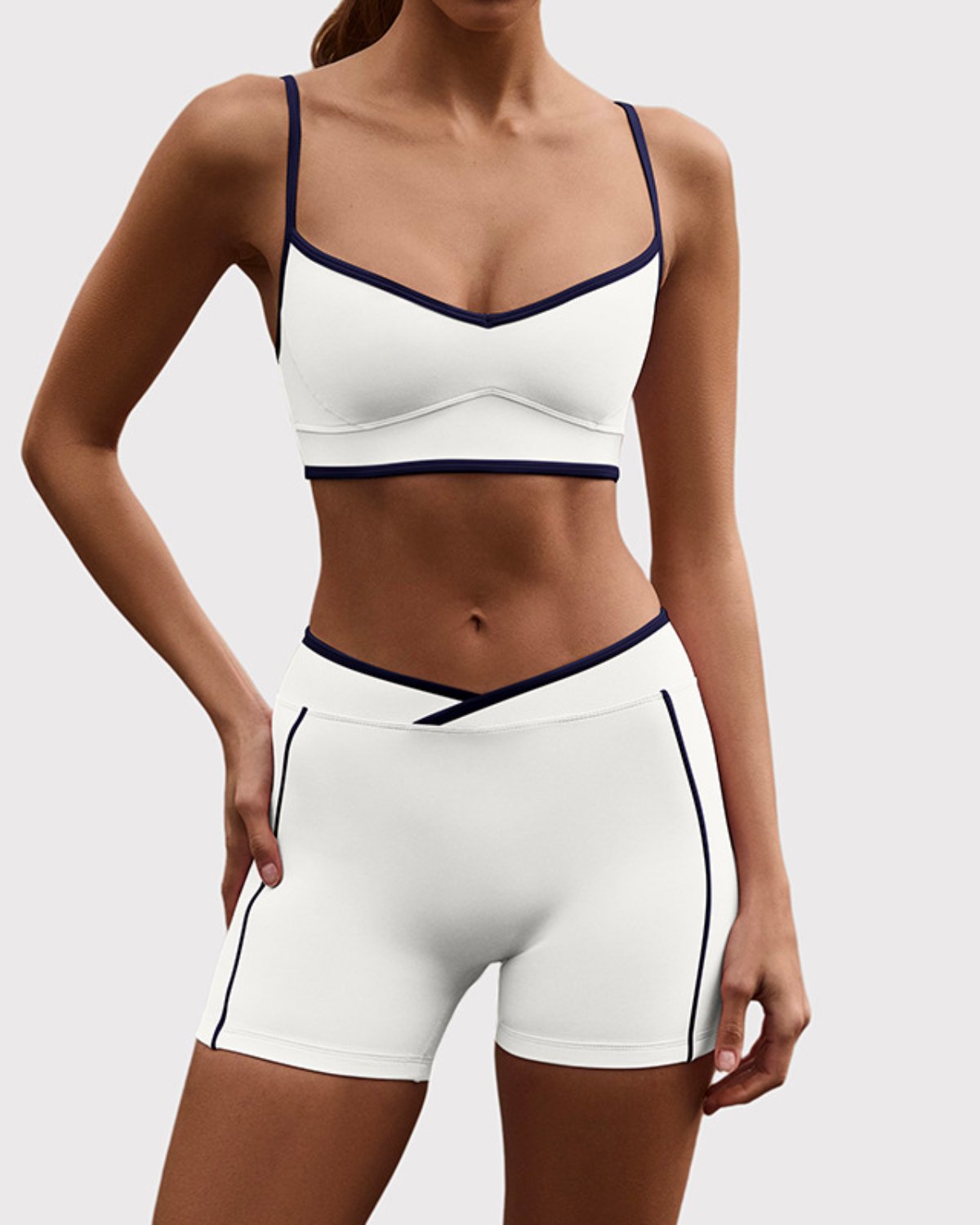 Women's Cut-and-Sew Yoga Set NS52 in White