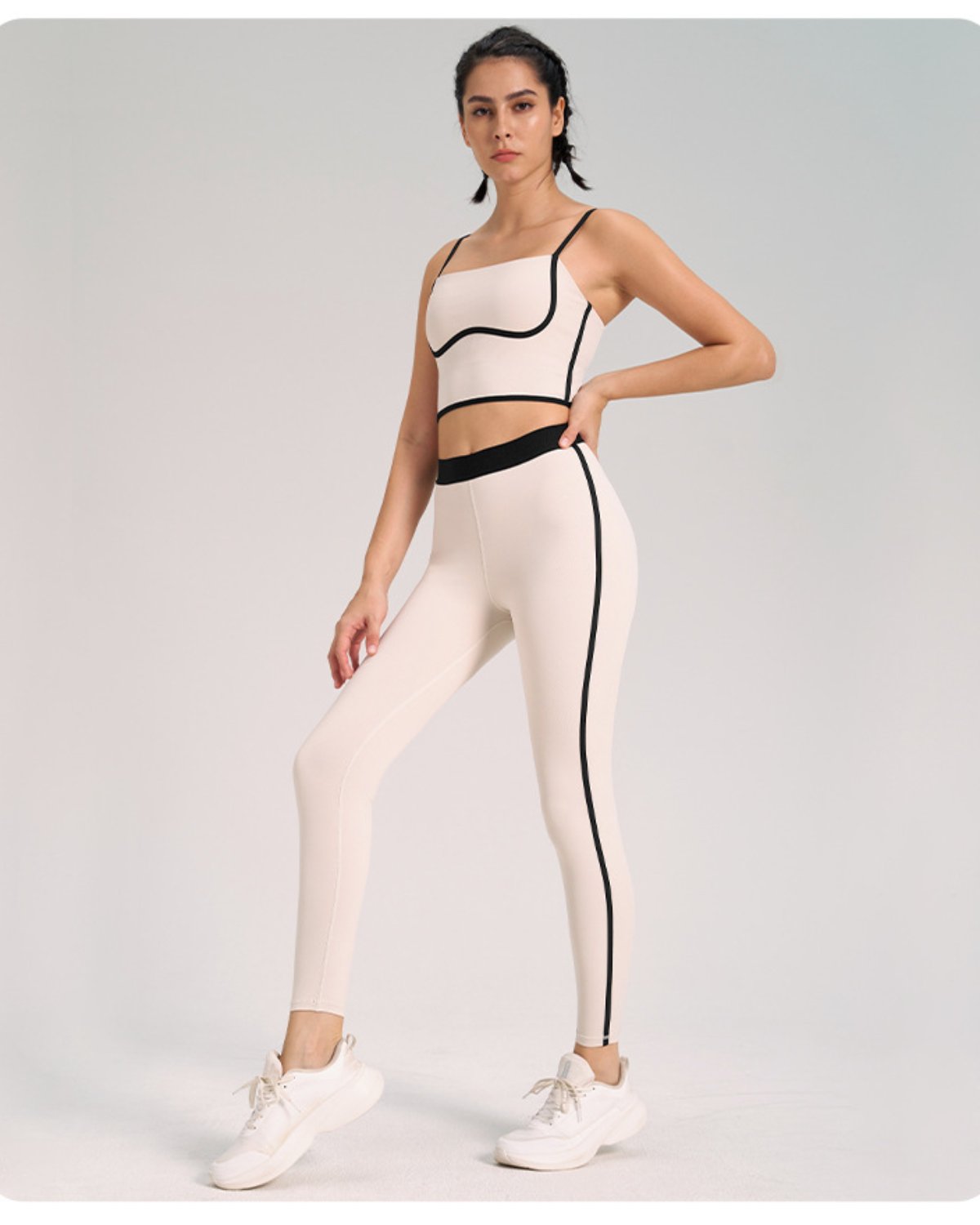 Women's Cut-and-Sew Yoga Set NS54 in White