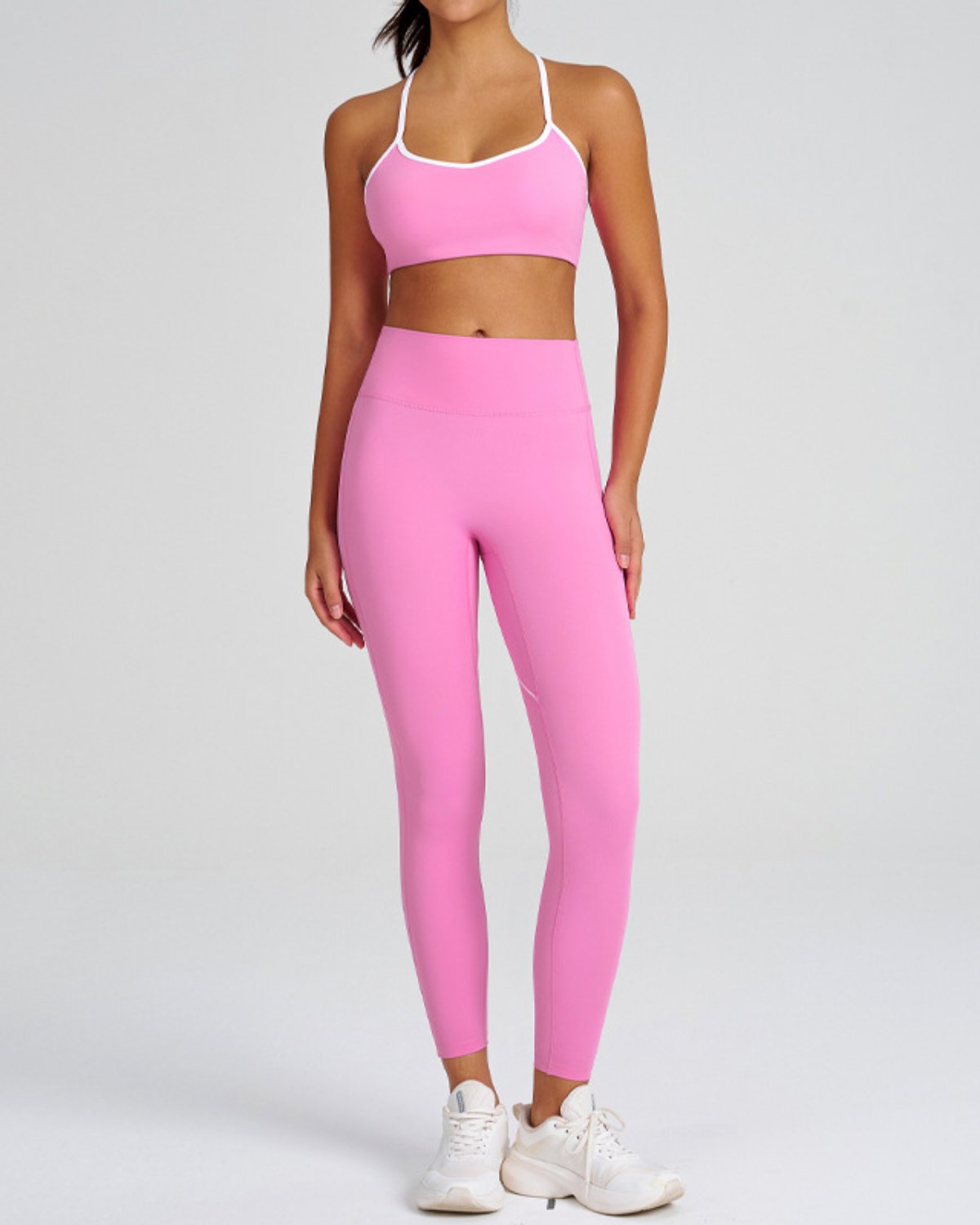 Women's Cut-and-Sew Yoga Set NS56 in Pink